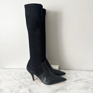 Tory Burch Georgina Suede Leather Black Knee High Heeled Boots Women’s Size 9.5